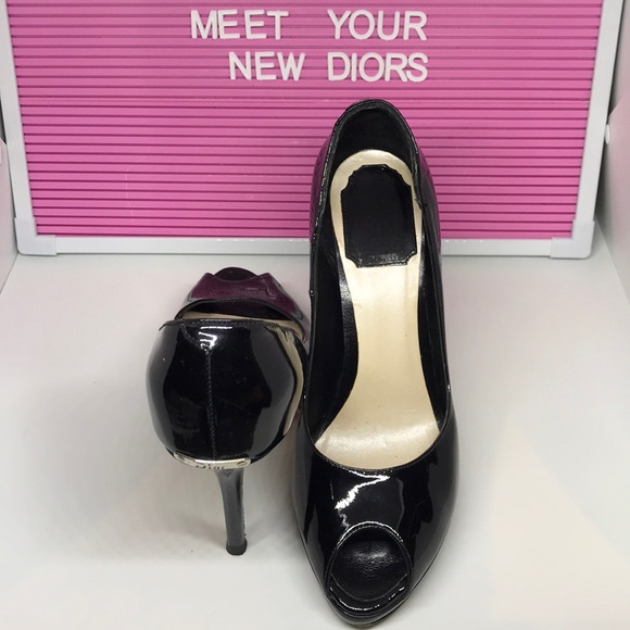 Dior Black Patent Leather Heels Shoes Work Office - Picture 3 of 6